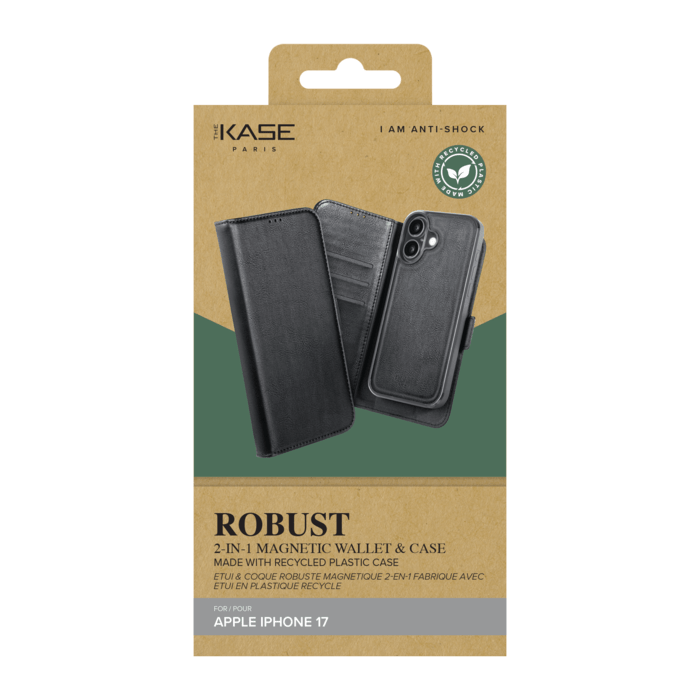 Etui & Coque robuste magn&eacute;tique 2-en-1 et fabriqu&eacute; avec un &eacute;tui en plastique recycl&eacute; pour Apple iPhone 17, Noir Onyx