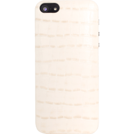 Slider Coque arrière CB pour Apple iPhone 5/5s/SE, Cuir de veau véritable Blanc, motif Boa