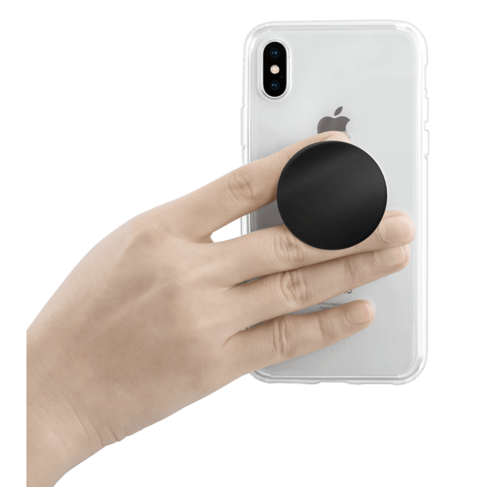 POP-UP Poign&eacute;e & support smartphone, Noir Chrom&eacute;