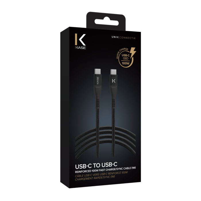 C&acirc;ble USB-C vers USB-C renforc&eacute; 100W chargement rapide/Sync (1M)