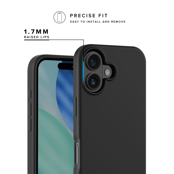 Coque antichoc en gel de silicone doux pour 55% de plastique recycl&eacute; Apple iPhone 17, Noir satin