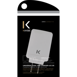 Chargeur Universel Double USB (US) 3.1A, Blanc Lumineux