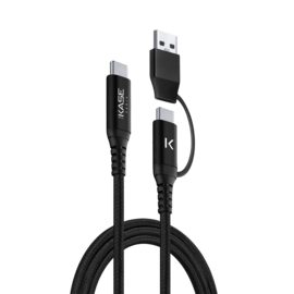 Câble tressé métallisé 2 en 1 USB-A et C vers USB-C 3.2 GEN 2 (1M)