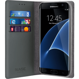 Case Diarycase Genuine Leather flip case with magnetic stand for Samsung Galaxy S7 Edge, Lizard Black