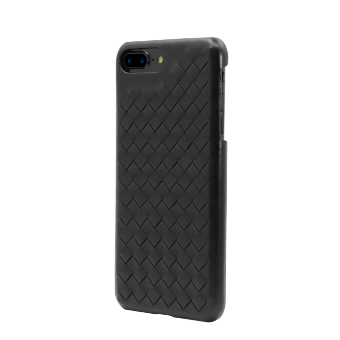 Coque en cuir v&eacute;ritable Treccia pour Apple iPhone 6 Plus/6s Plus/7 Plus/8 Plus, Noir Satin