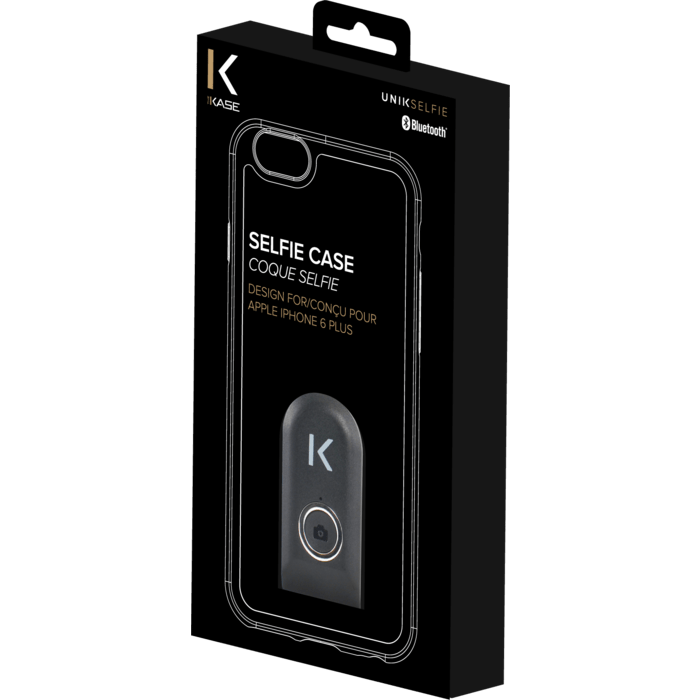 Coque selfie avec d&eacute;clencheur &agrave; distance Bluetooth pour iPhone 6/6s Plus, Satin Noir