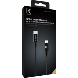 USB-C to Micro-USB Metallic braided Charge/Sync Cable (1M), Black