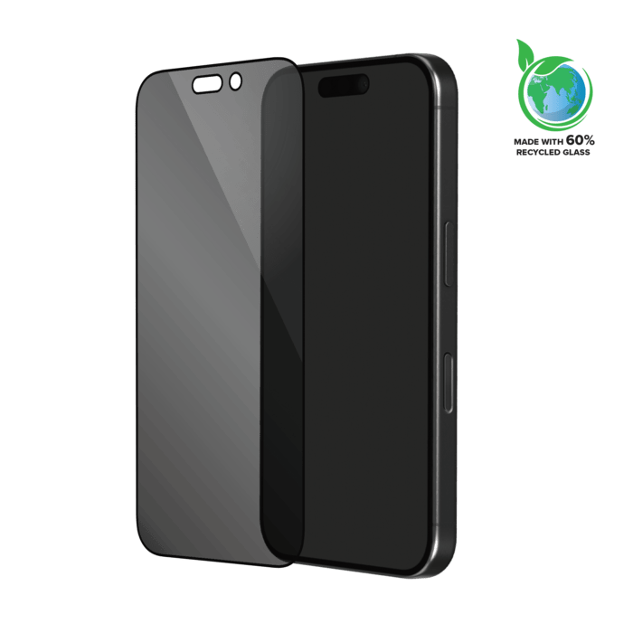 Protection d'&eacute;cran Priv&eacute;e en verre tremp&eacute; (60% verre tremp&eacute; recycl&eacute;) pour Apple iPhone 16, Noir