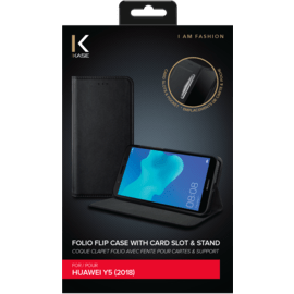 Folio flip case with card slot & stand for Huawei Y5 (2018) , Black