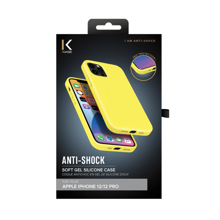 Coque antichoc en gel de silicone doux pour Apple iPhone 12/12 Pro, Jaune Limonade