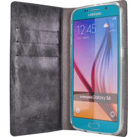 Custodia a diario flip case in pelle con supporto magnetico per Samsung Galaxy S6, stile pelle di serpente, nera
