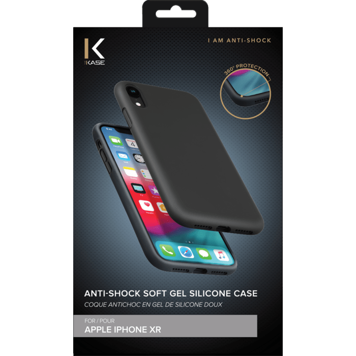 Coque antichoc en gel de silicone doux pour Apple iPhone XR, Noir satin