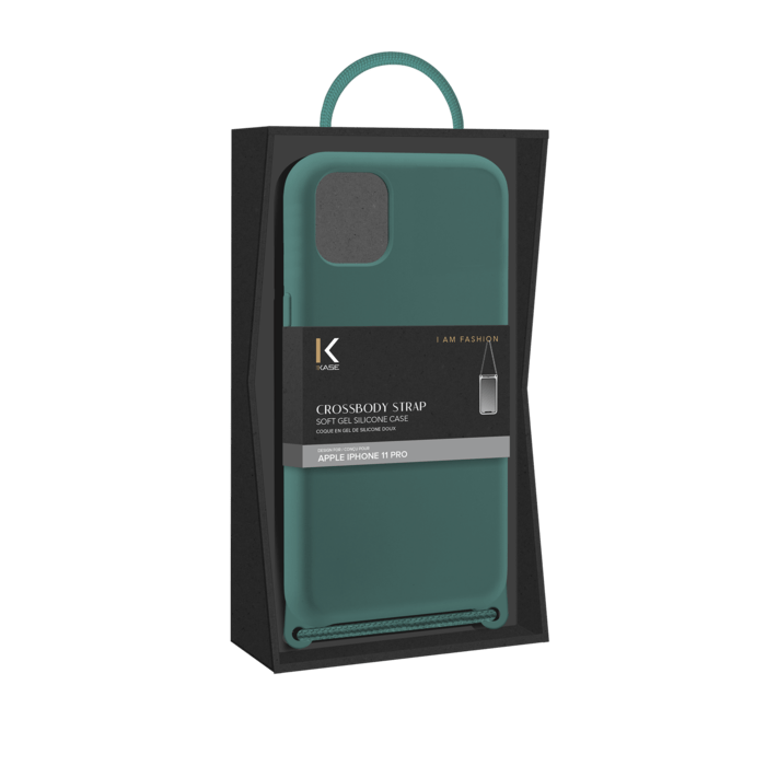 Coque en gel de silicone doux en bandouli&egrave;re pour Apple iPhone 11 Pro, Vert mousse