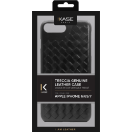 Coque en cuir v&eacute;ritable Treccia pour Apple iPhone 6/6s/7/8/SE 2020, Noir Satin