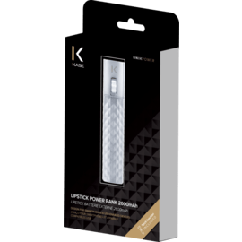 Batterie Externe Rouge &agrave; L&egrave;vres Bling Bling m&eacute;tallique 2600 mAh, Argent