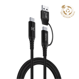 Câble tressé métallique 2-en-1 USB-A & C vers USB-C (USB4 GEN2) fabriqué avec des plastiques 100% recyclés (1,2M)