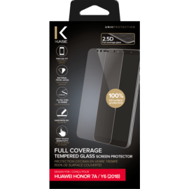 Protection d'&eacute;cran en verre tremp&eacute; (100% de surface couverte) pour Huawei Honor 7A/ Y6 (2018), Transparent