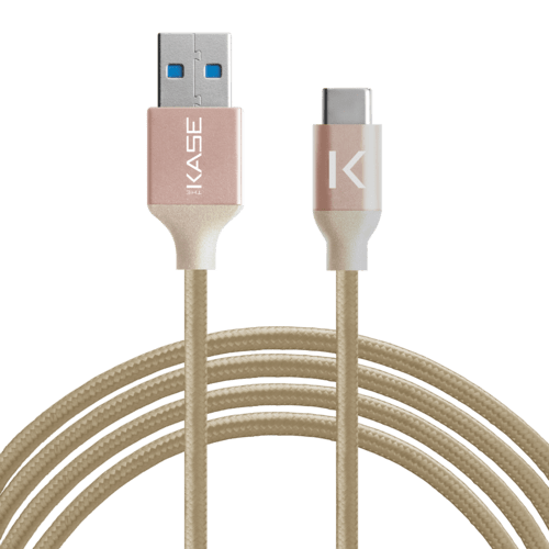 Case C&acirc;ble USB 3.2 Gen 2 charge rapide USB-C vers USB-A m&eacute;tallis&eacute; tress&eacute; Charge/sync (1M), Or