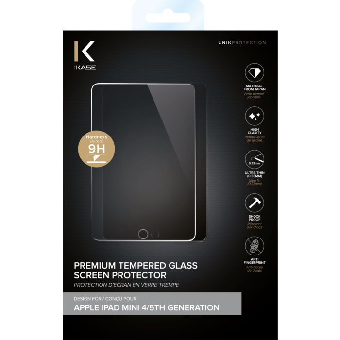 Protection d'&eacute;cran premium en verre tremp&eacute; pour Apple iPad mini 4/5th generation, Transparent