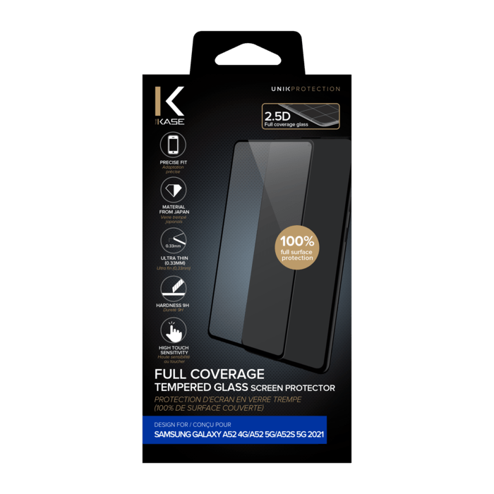 Full Coverage Tempered Glass Screen Protector for Samsung Galaxy A52 4G/A52 5G/A52s 5G 2021, Black