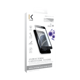 Protection d&rsquo;&eacute;cran antibact&eacute;rienne en verre tremp&eacute; ultra-r&eacute;sistant &agrave; bords incurv&eacute;s pour Apple iPhone 6/6s/7/8/SE 2020, Noir