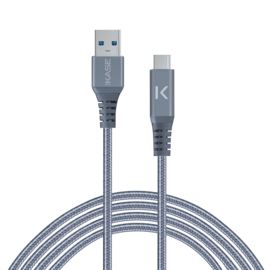 Câble USB 3.1 Gen 2 charge rapide USB-C vers USB-A métallisé tressé Charge/sync (1M), Gris Sidéral