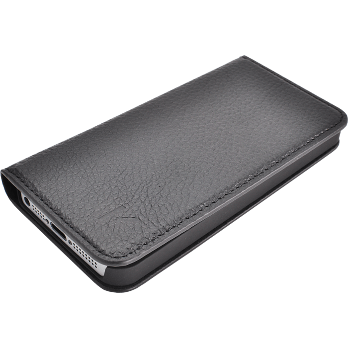 Étui portefeuille en cuir véritable pour Apple iPhone 5/5s/SE, cuir Shrunken Noir