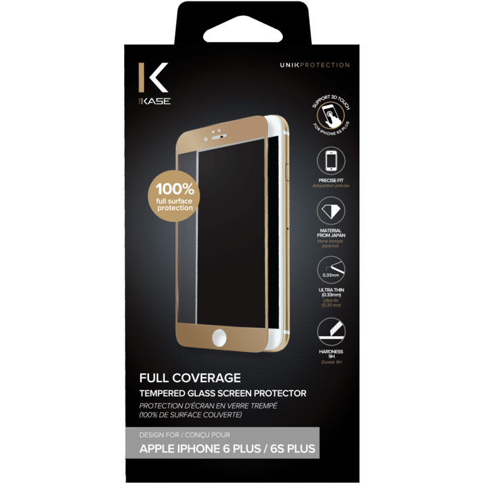 Protection d'&eacute;cran en verre tremp&eacute; (100% de surface couverte) pour iPhone 6/6s Plus, Or