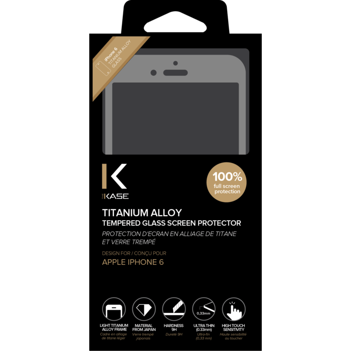 Protection d'écran en Alliage de Titane et verre trempé pour Apple iPhone 6/6s, Gris sidéral