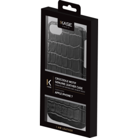 Coque en Cuir V&eacute;ritable avec un motif en Crocodile pour Apple iPhone 7, Noir