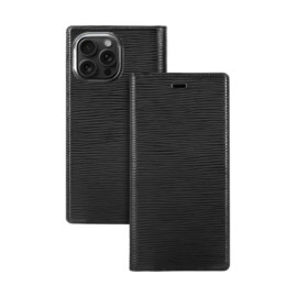 Diarycase 2.0 Coque clapet en cuir véritable avec support aimanté pour Apple iPhone 15 Pro, Noir Minuit
