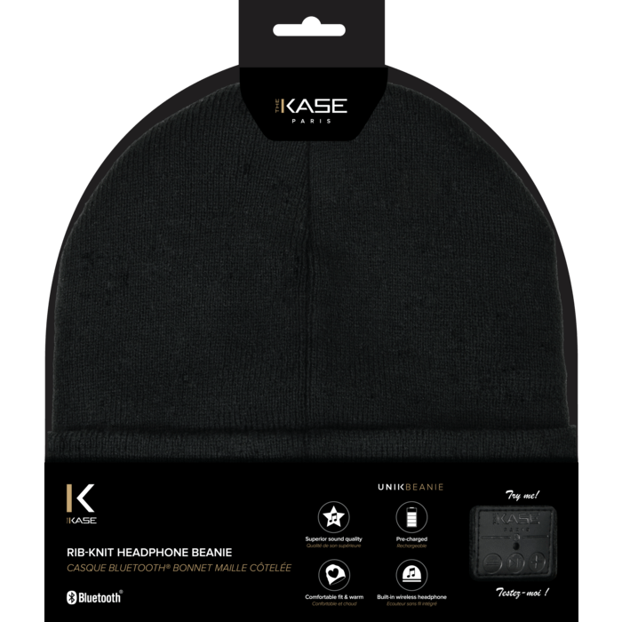 Casque Bluetooth Bonnet maille c&ocirc;tel&eacute;e, Noir
