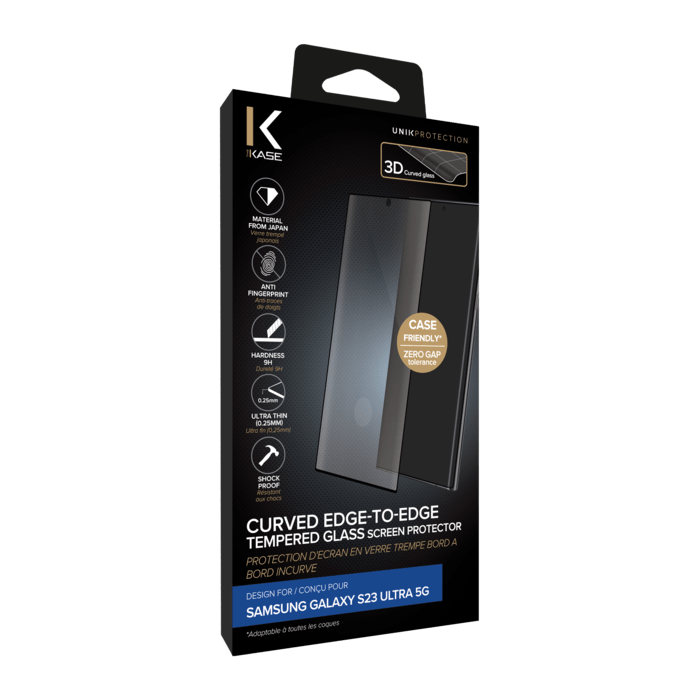 Protection d'&eacute;cran en verre tremp&eacute; Bord &agrave; Bord Incurv&eacute; pour Samsung Galaxy S23 Ultra 5G, Noir