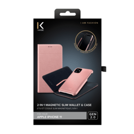 Portafoglio e custodia magnetici slim 2 in 1 GEN 2.0 per Apple iPhone 11, oro rosa