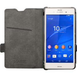 Coque clapet aimant&eacute;e avec pochette CB pour Sony Xperia Z3 Compact, Noir