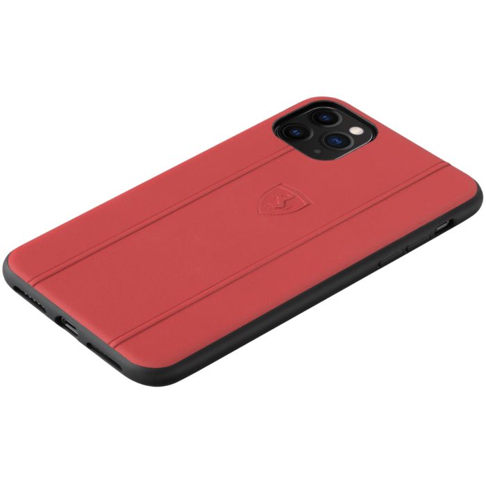 Coque Ferrari Off Track en cuir véritable pour Apple iPhone 11 Pro Max, Rouge