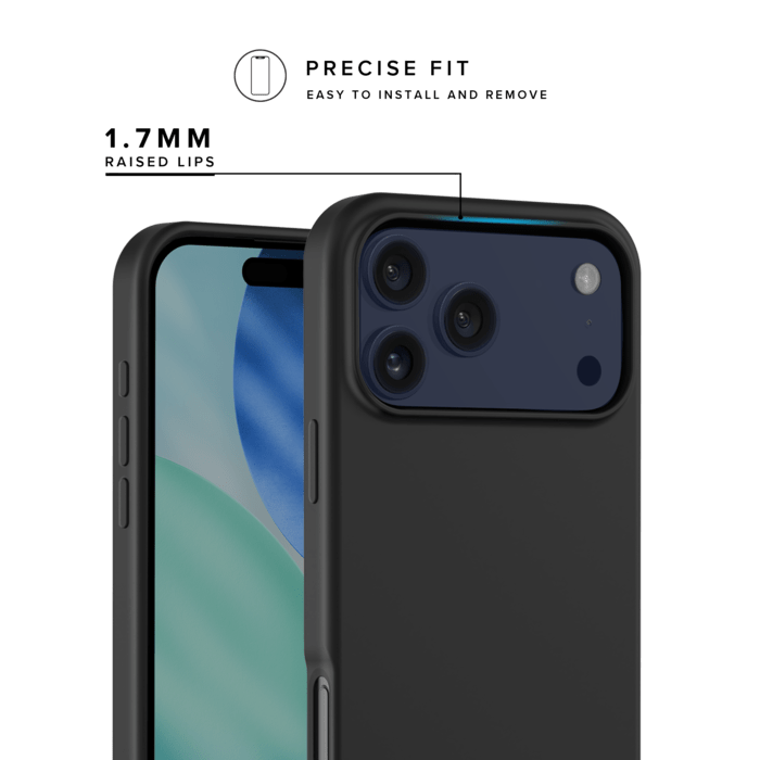 Coque antichoc en gel de silicone doux pour 55% de plastique recycl&eacute; Apple iPhone 17 Pro, Noir satin