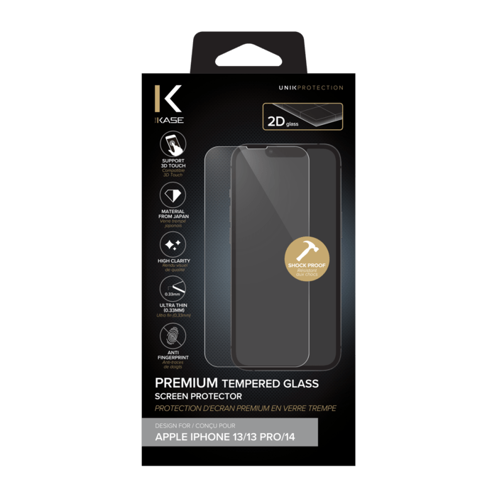 Protecteur d'&eacute;cran en verre tremp&eacute; de qualit&eacute; sup&eacute;rieure pour Apple iPhone 13/ 13 Pro/ 14, transparent