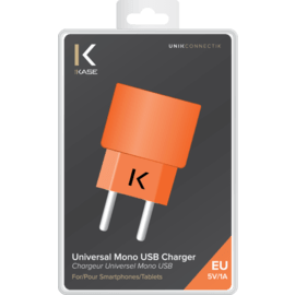 Chargeur Universel Mono USB (EU) 1A, Orange Vif