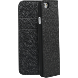 Étui portefeuille en cuir véritable pour Apple iPhone 6/6s, cuir de Veau Shrunken Noir