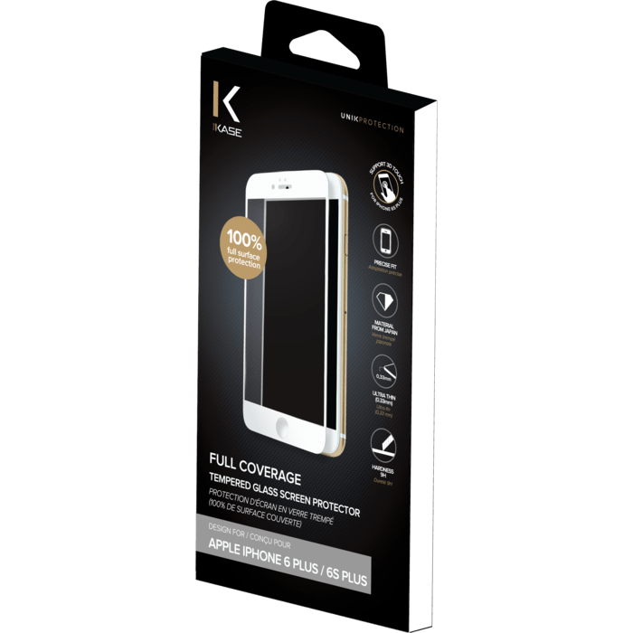 Protection d'écran en verre trempé (100% de surface couverte) pour iPhone 6/6s Plus, Blanc