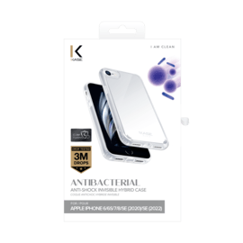 Coque antibactérienne antichoc hybride invisible pour iPhone 6/6s/7/8/SE 2020/SE 2022, Transparente