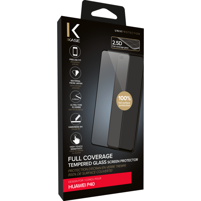 Protection d'écran en verre trempé (100% de surface couverte) pour Huawei P40, Noir