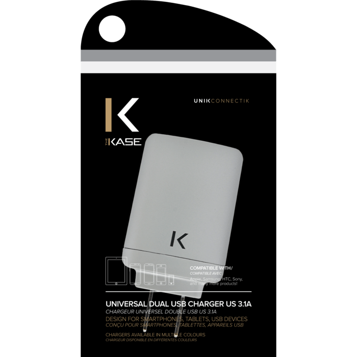 Chargeur Universel Double USB (US) 3.1A, Argent
