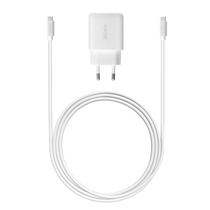 Chargeur mural PowerPort Speed LITE 20 W double USB UE + câble de charge/synchronisation rapide USB-C vers USB-C, blanc