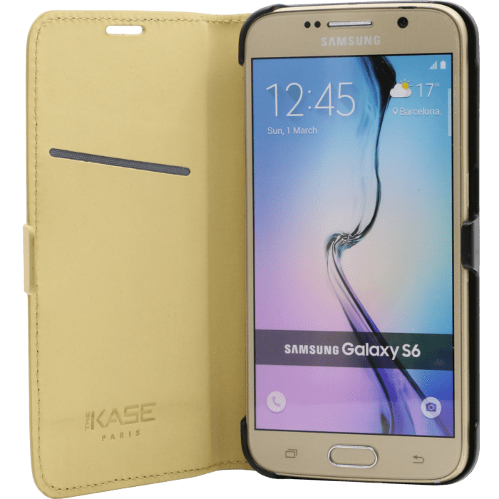 Coque clapet aimantée avec pochette CB pour Samsung Galaxy S6, Dorée
