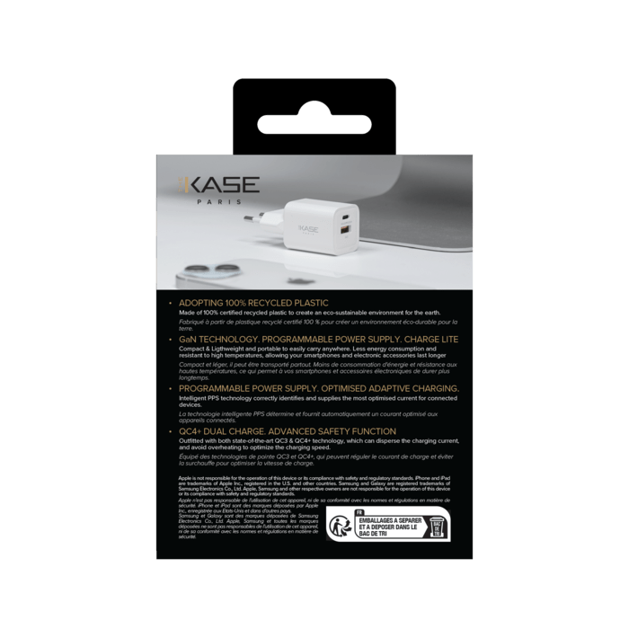 Chargeur Mural Double Port Supreme Power GaN Fabriqué Avec du 100% Plastique Recyclé - 33 W (PPS), Blanc