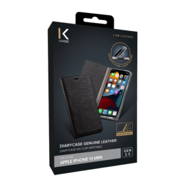 Diarycase 2.0 Coque clapet en cuir v&eacute;ritable avec support aimant&eacute; pour Apple iPhone 13 mini, Noir Minuit