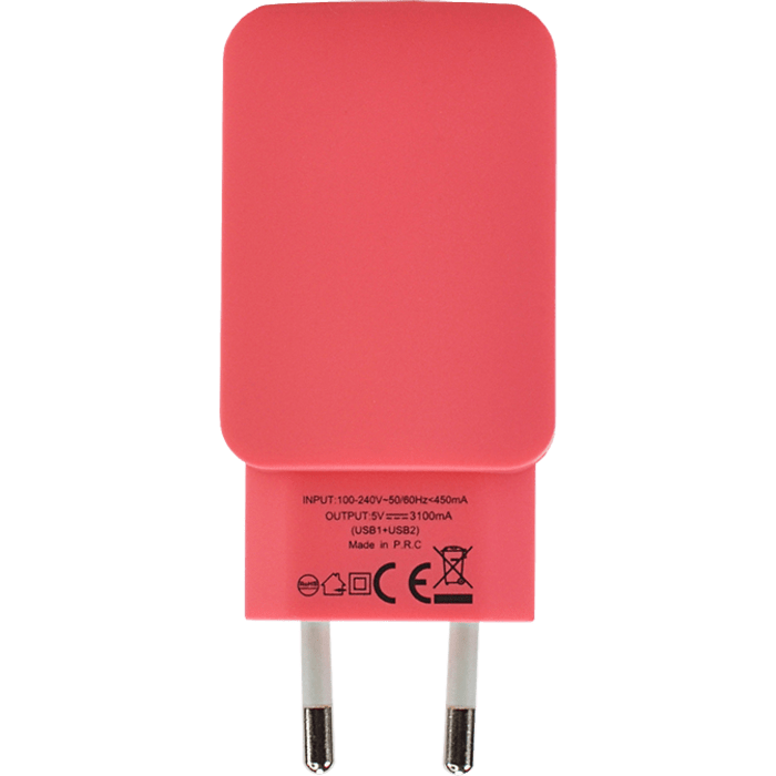 Universal Dual USB Charger (EU) 3.1A, Coral
