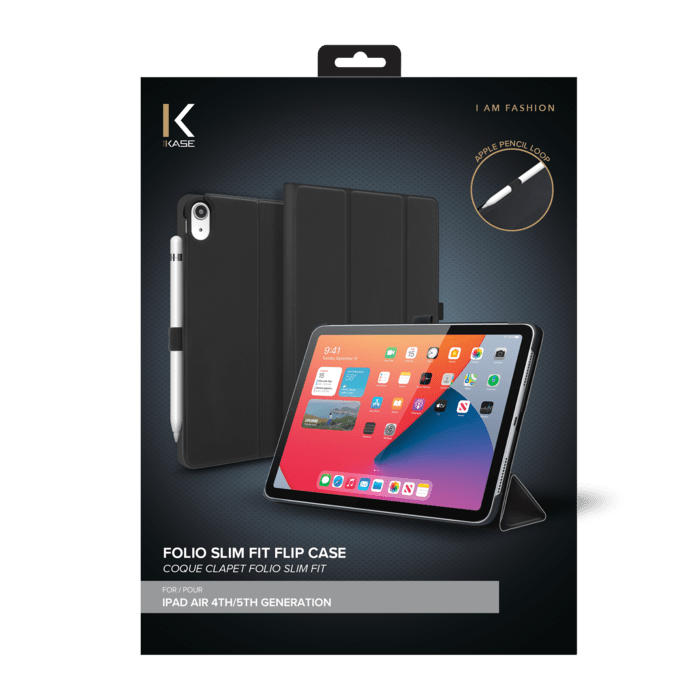Coque clapet folio slim fit avec porte-stylo pour Apple iPad Air 4e/5e génération